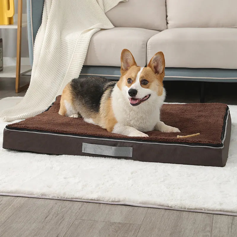 Memory sponge dog mat with removable Shu cotton velvet cover in brown colour
