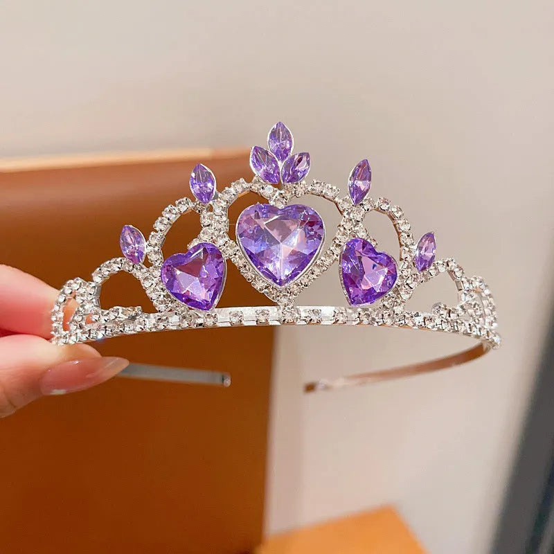 Children's metal headband with crown-shaped crystal design in pink, light blue or light purple colour options