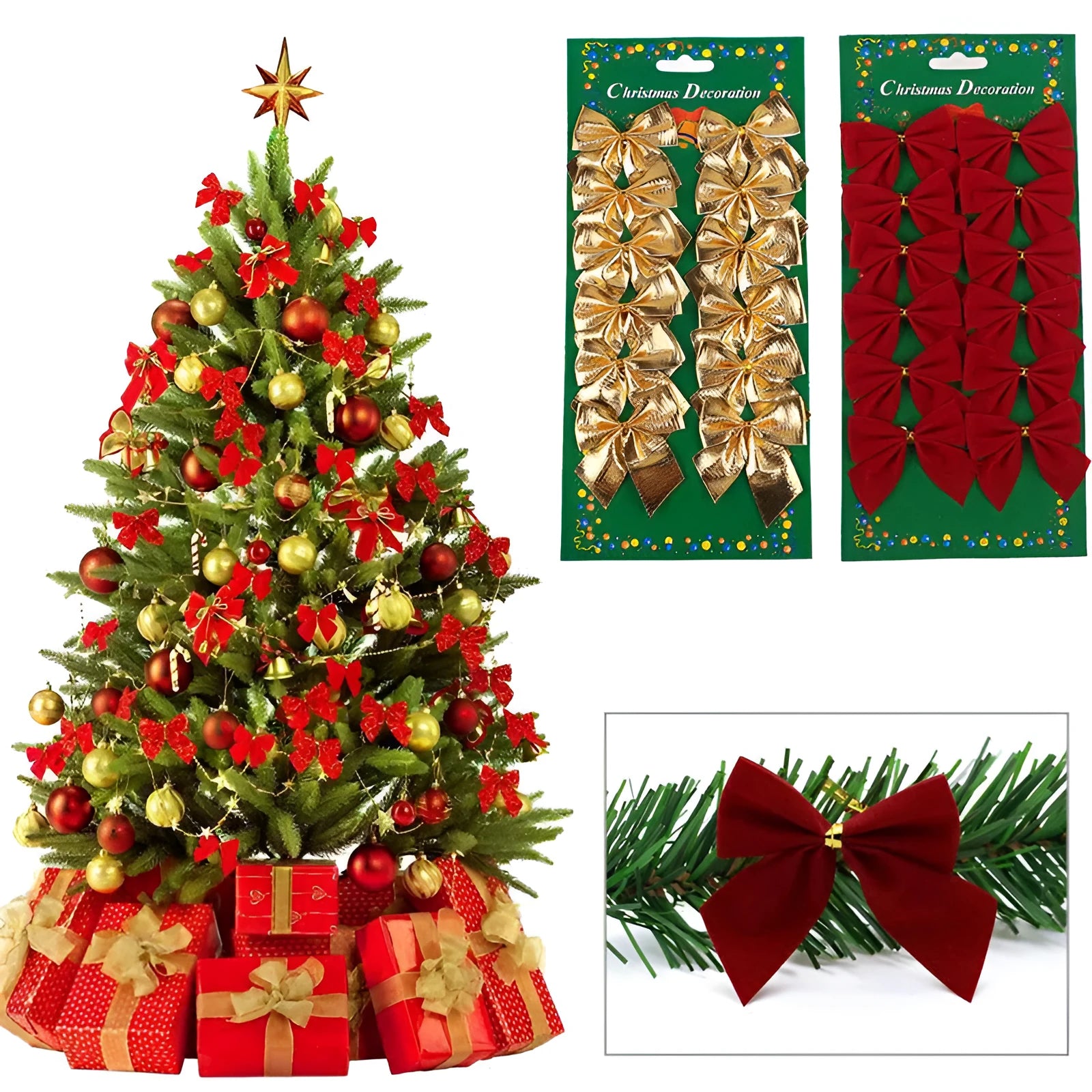 Red gold silver polyester Christmas tree ornament decoration bow measuring 5 cm