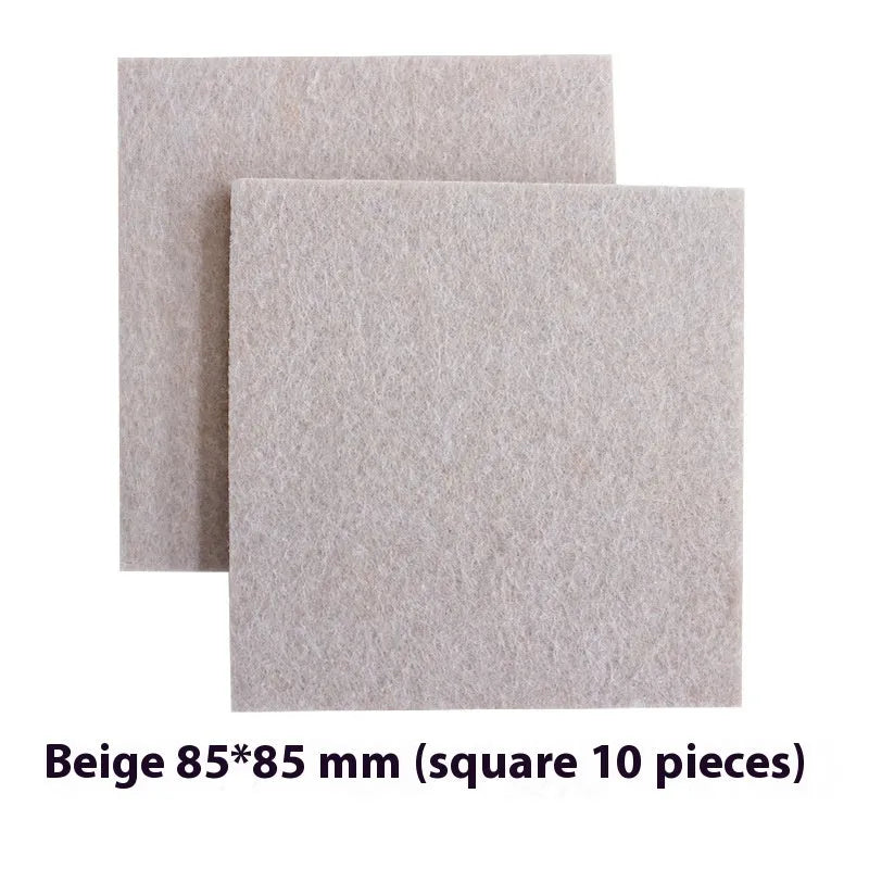 Beige plastic chair leg stoppers set with square and round floor protection pads in different sizes