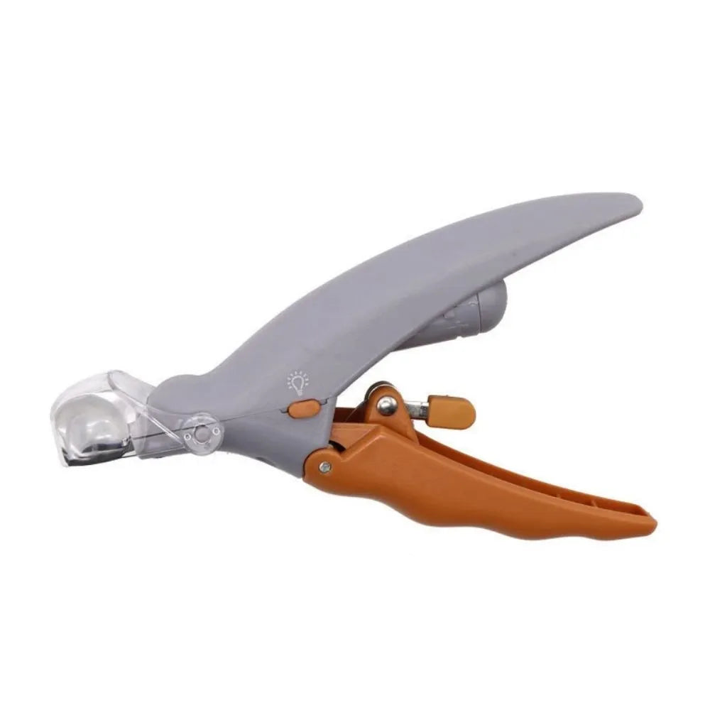 Yellow pet nail clipper with LED light and magnifier for dog and cat grooming