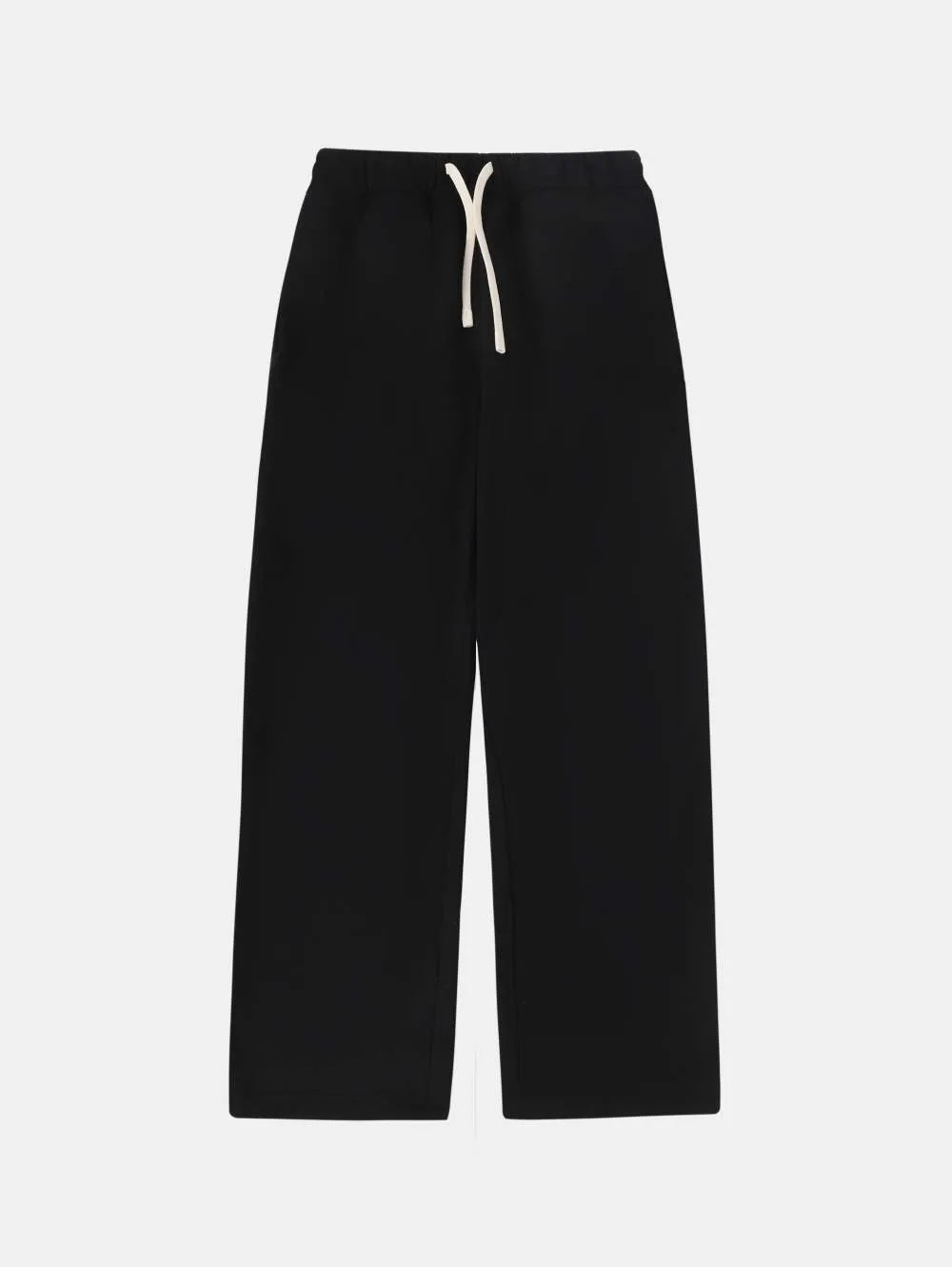Men's black fleece-lined sweatpants with an elastic drawstring waistband shown in a loose fit.