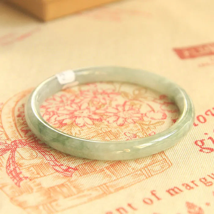 Green Chinese-style geometric jade bracelet with manual processing and adjustable sizing