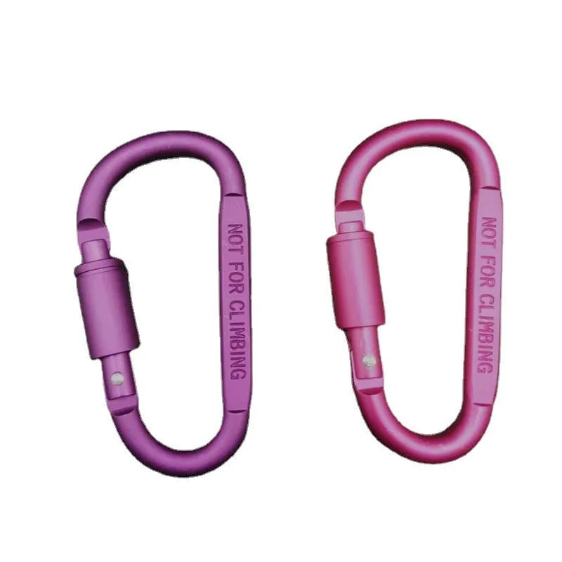 D-type aluminium locking carabiner, 8cm flat, shown in one of ten available colours.