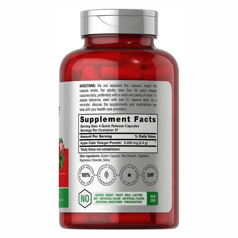 Bottle of apple vinegar capsules containing 150 tablets for digestive and general wellness support