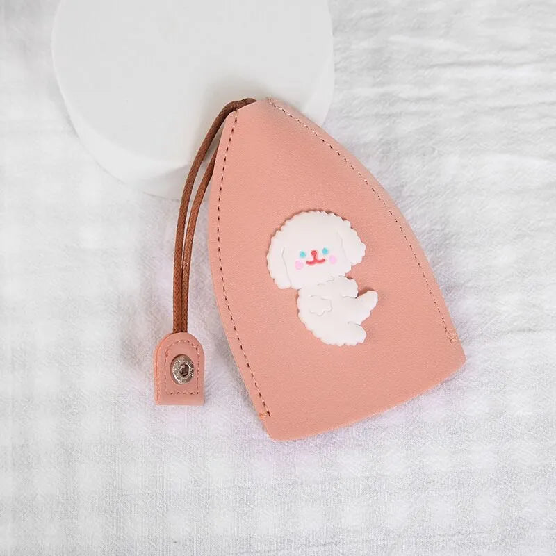 Cartoon-themed PU leather car key case with pull-out mechanism measuring 14x7.5 cm