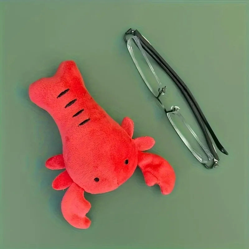 Red lobster stuffed dog toy with squeaker for small and medium breeds measuring 12.5 cm long
