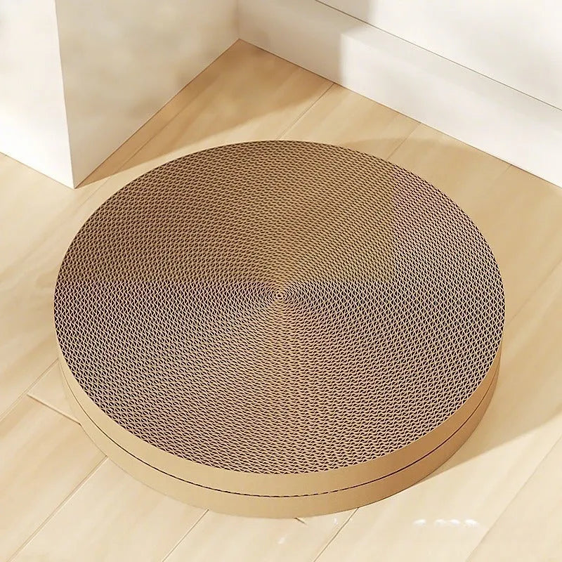 55cm round green cat scratching board with corrugated paper surface and two replacement refill packs