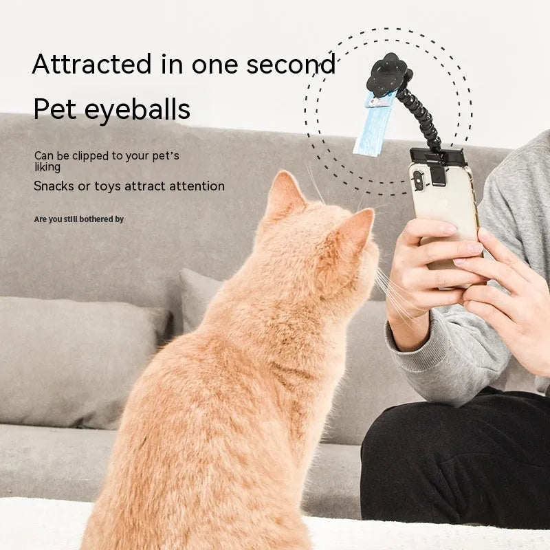 Black plastic pet selfie stick with treat clip extended to 15cm for mobile phone photography