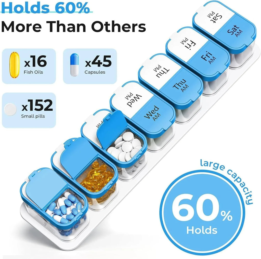 Amazon portable medicine dispenser with 14 removable compartments in rainbow colour option