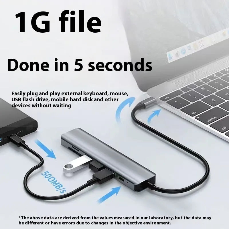 USB-C 7-in-1 expansion dock with HDMI port, USB 3.0 hub, and 15 cm cable for laptop connectivity