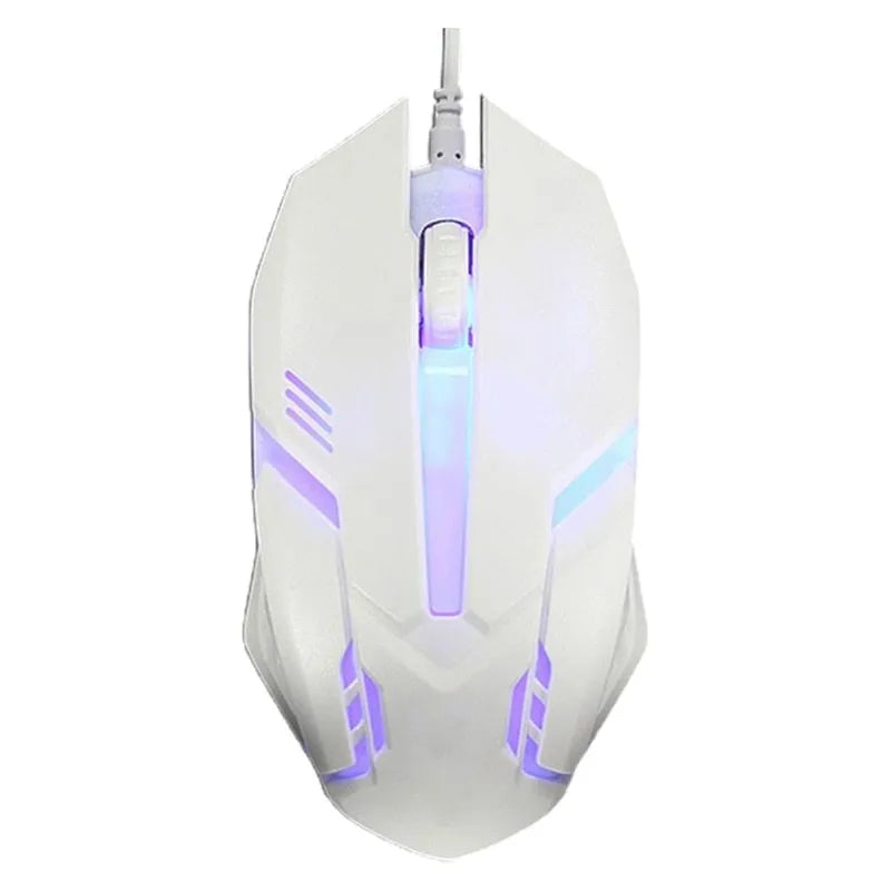 Wired USB computer mouse with colourful glowing LED lighting in black and white options