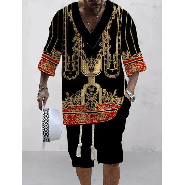 Loose casual short sleeve suit set in polyester with matching top and shorts