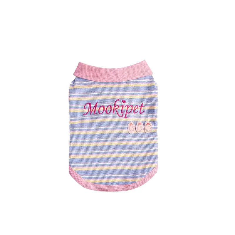 Pink purple vest for a small dog or cat on a mannequin, showing autumn pet clothing.