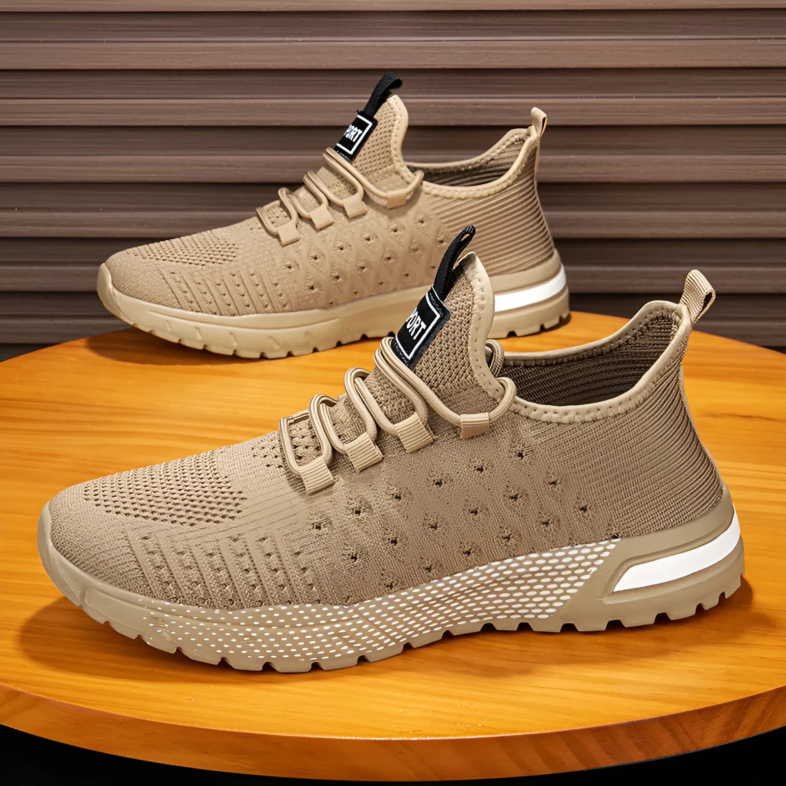 Men's solid colour casual shoe with mesh upper shown in multiple colour options.