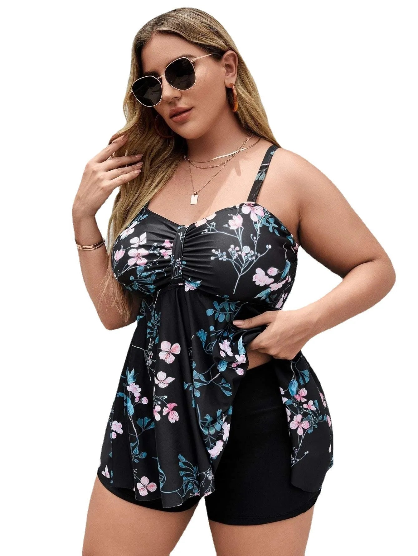 Women's one-piece swimsuit with split colour floral printing in various sizes
