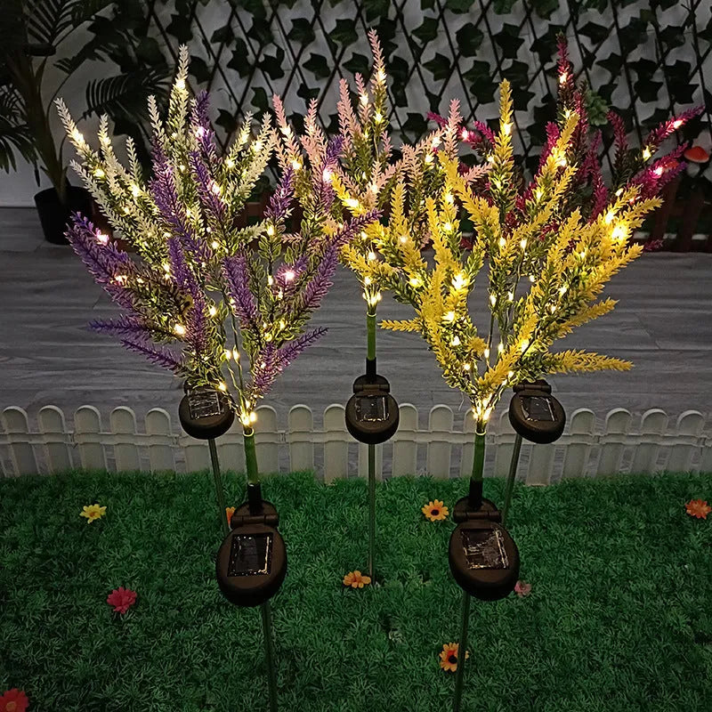74cm tall solar-powered LED garden light with flower shape and stainless steel stem in a lavender colour