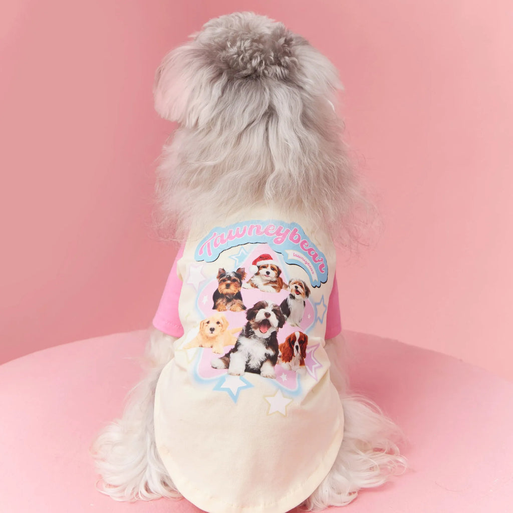 Cotton dog summer clothes with embroidered design in red or pink, sizes XS to XXL