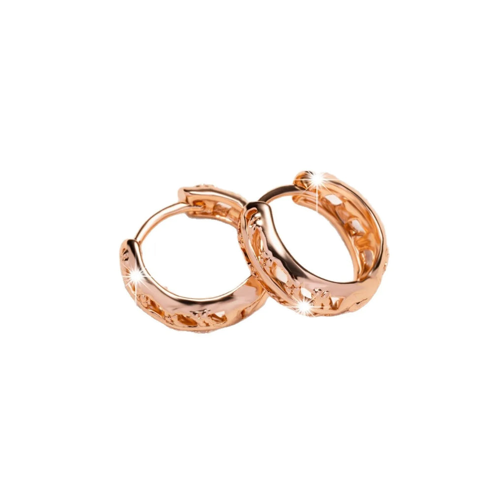 Copper heart and leaf shaped hollow earrings with rose gold finish