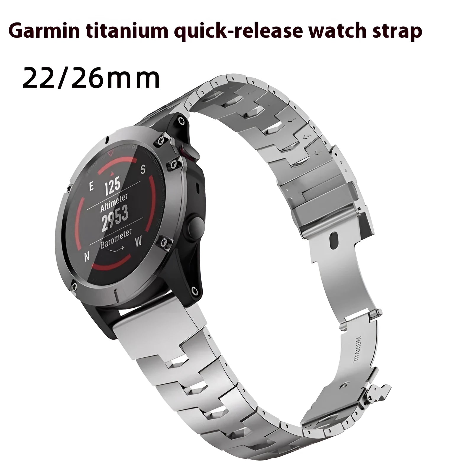 Simple silver, black, and titanium colour watch straps for Garmin Jiaming Fenix series in 22mm and 26mm widths