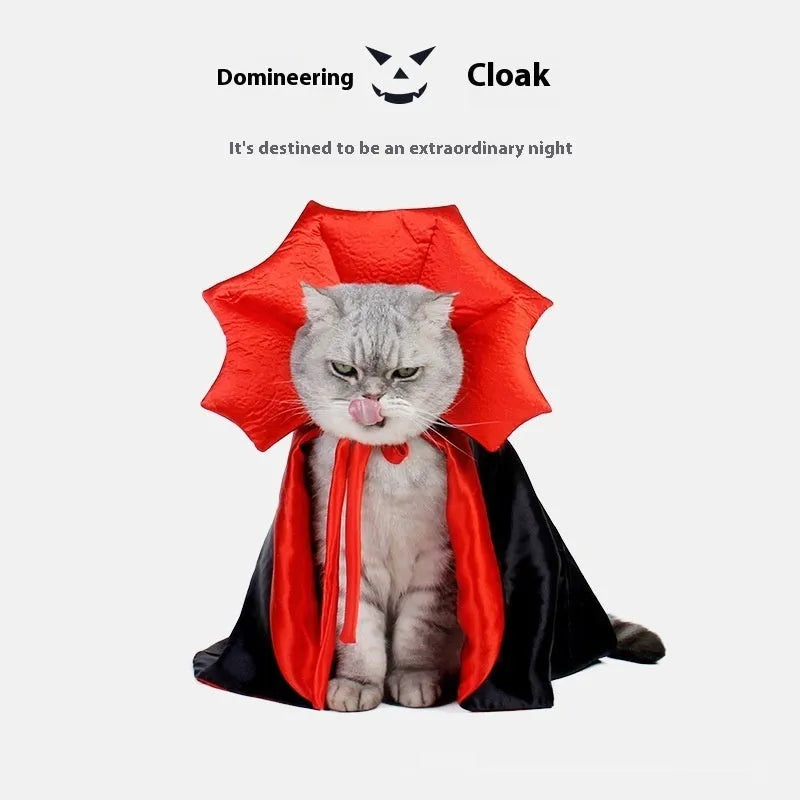 Black and red Halloween costume for a cat or dog on a hanger
