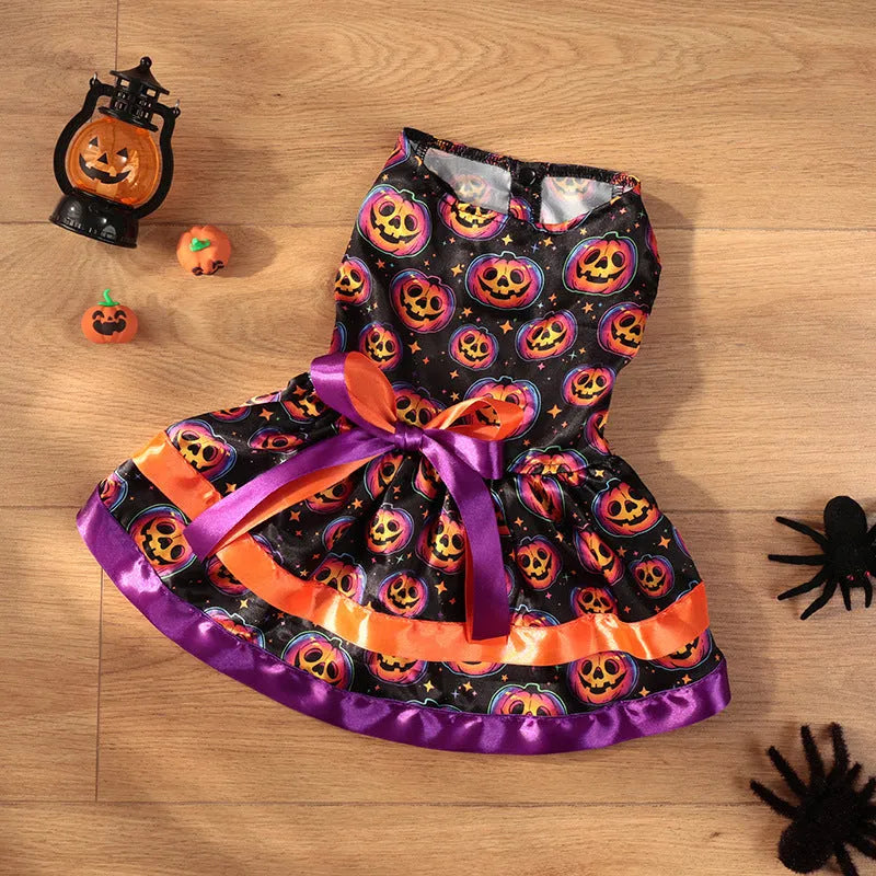 Halloween dog skirt with colourful pumpkin design in size medium