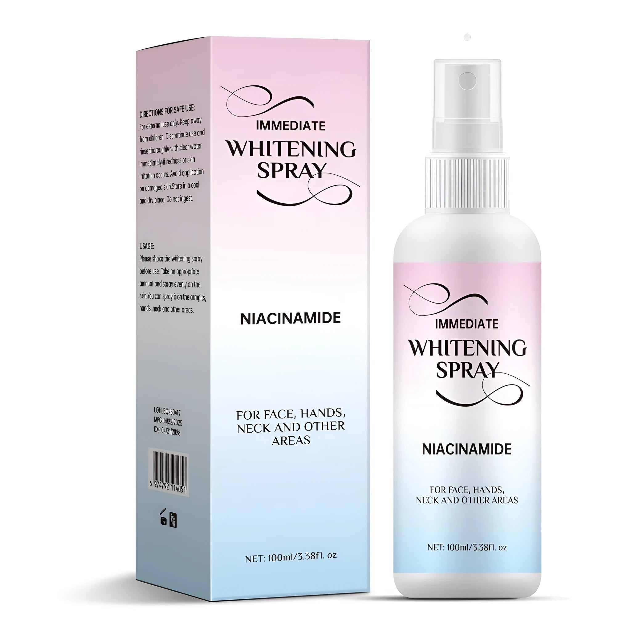 100ml whitening spray bottle with spray mechanism for skin colour brightening