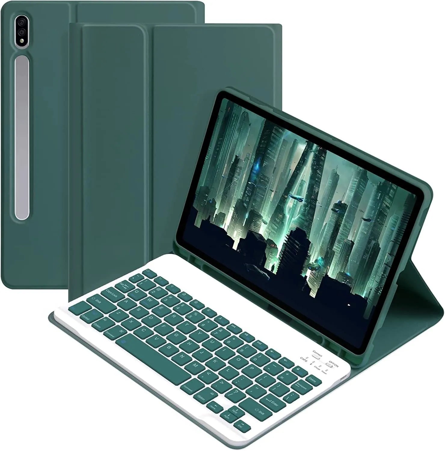 Samsung Galaxy tablet in a TPU keyboard case with a Bluetooth charging mouse, shown in Elegant Pink colour.
