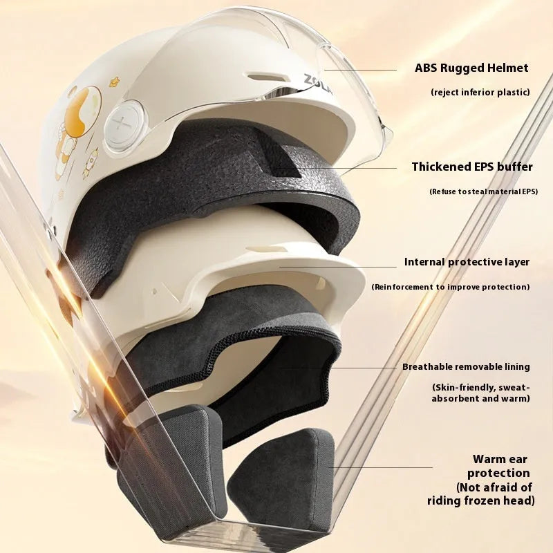 Khaki electric motorcycle half helmet with HD mirror lens on white background