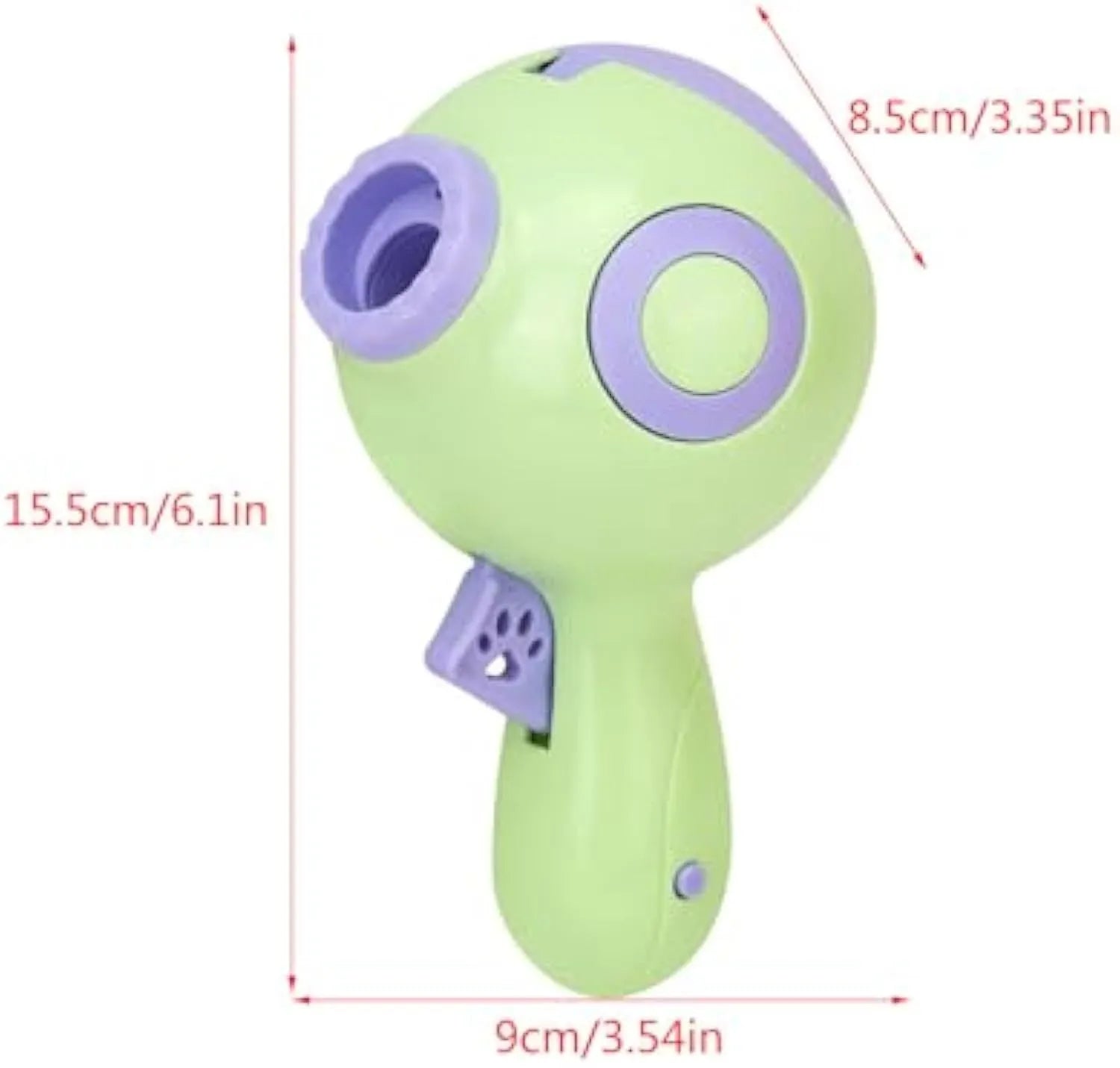 Green, orange and pink dog treat launcher toy for interactive training and slow feeding