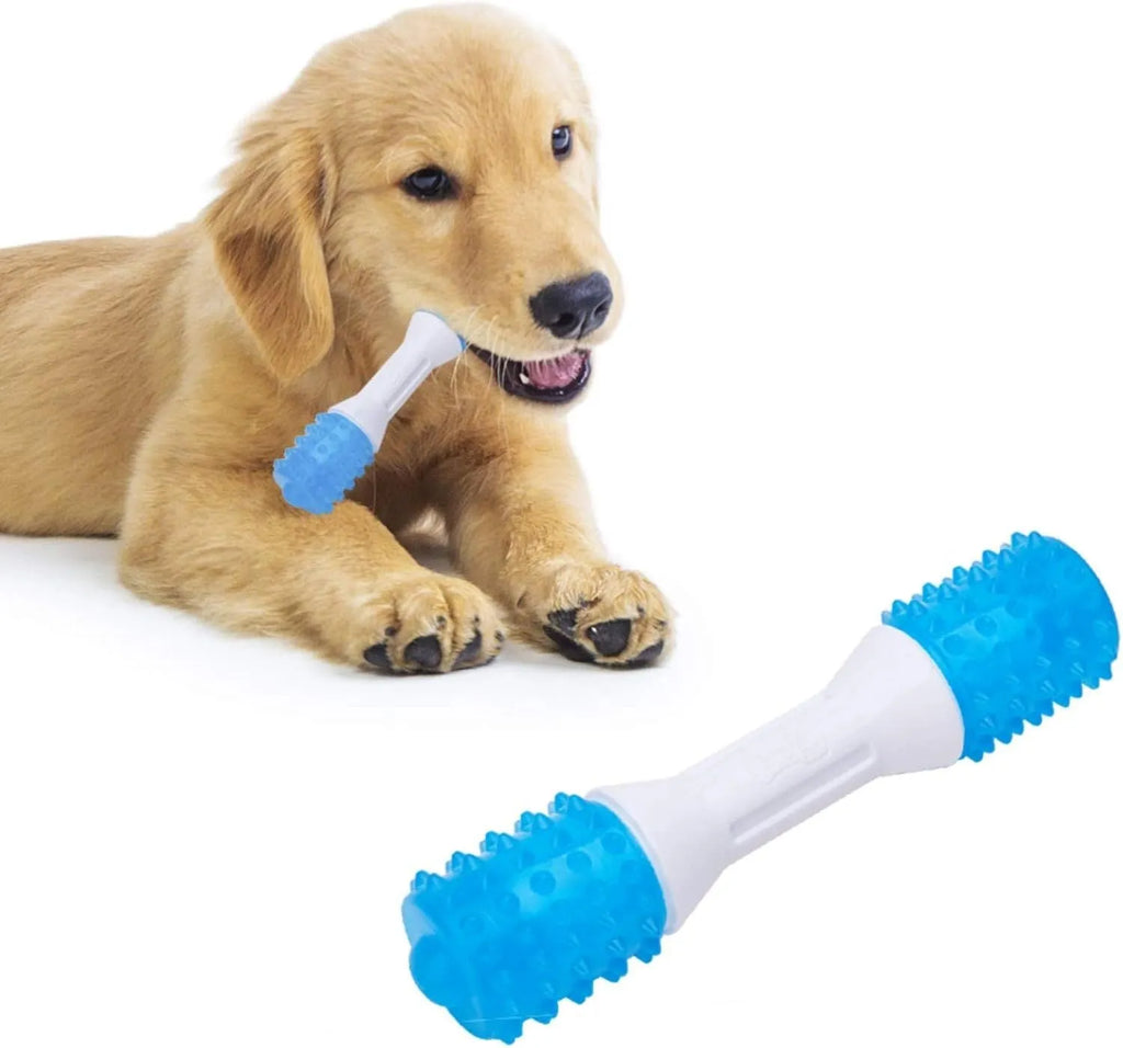 Dual-colour puppy teething chew toy in three sizes for dogs aged 2 to 8 months