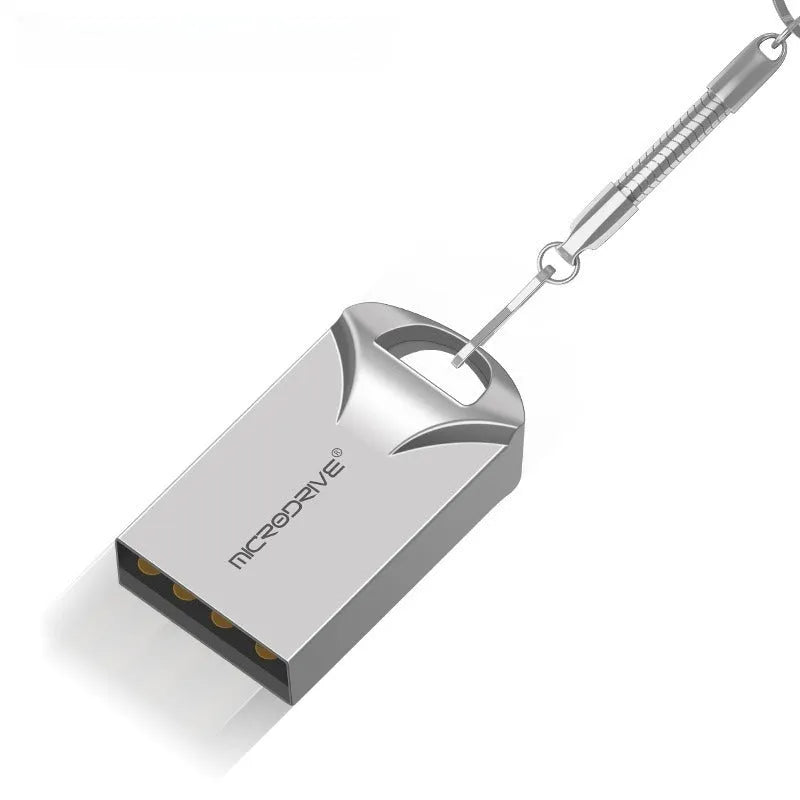 Mini metal USB flash drive in black and silver colours showing compact size