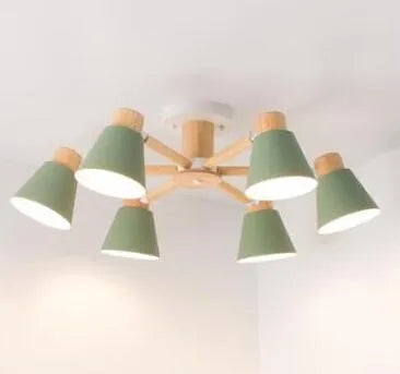 Nordic macaron ceiling pendant lamp with ironwood construction in multiple colour options