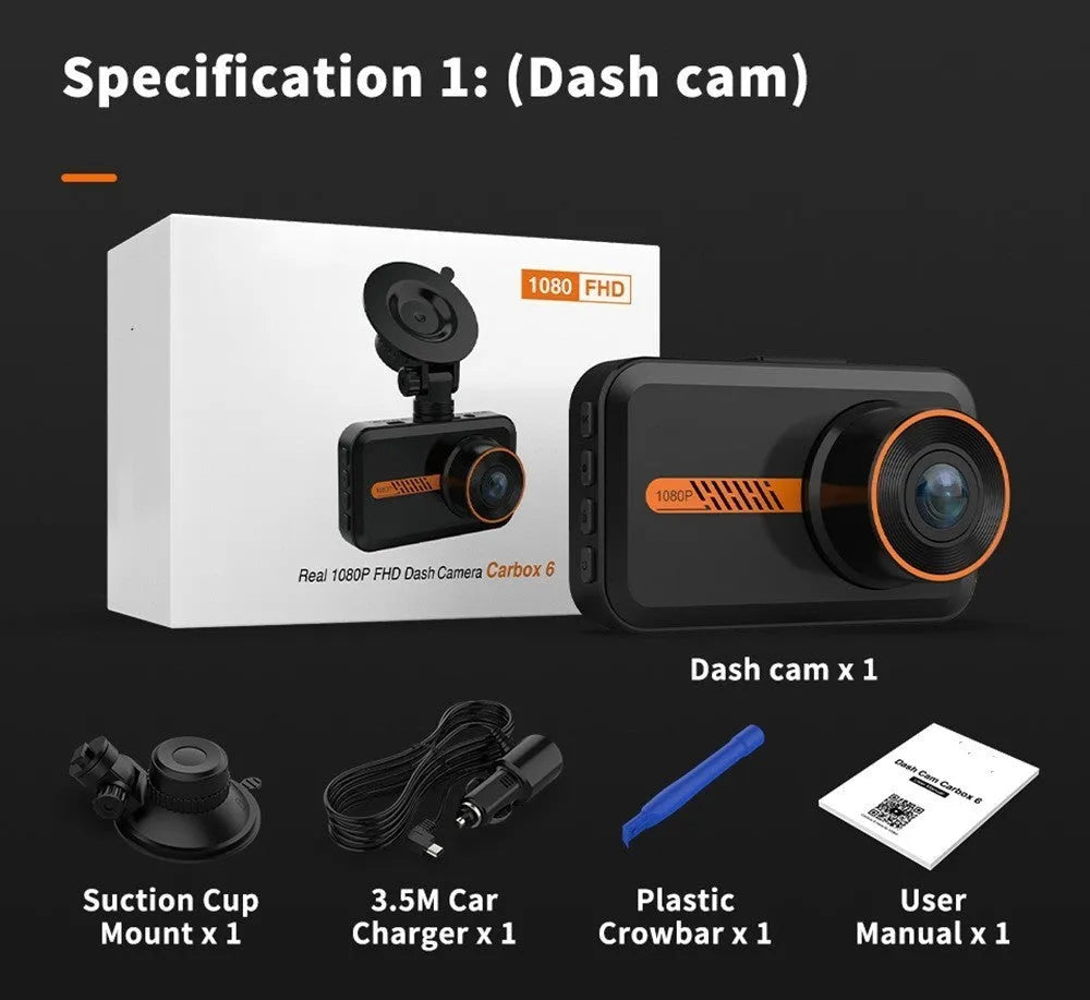 ThiEYE dual dash cam unit with 3-inch screen, rear waterproof camera, mounts, and installation accessories on a table.