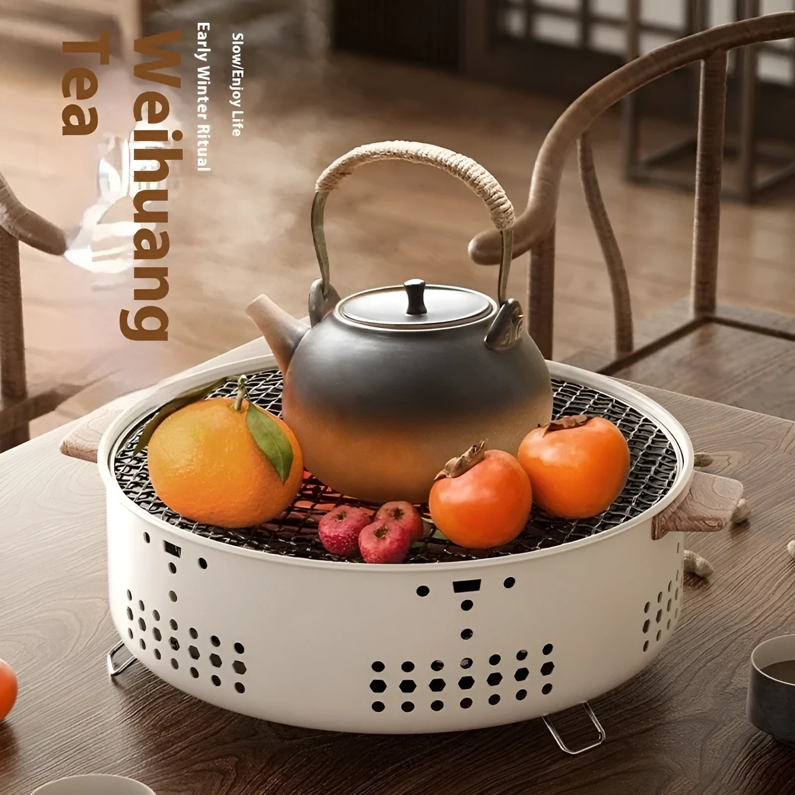 Indoor portable charcoal cooking stove with grill rack disk for 3-5 people