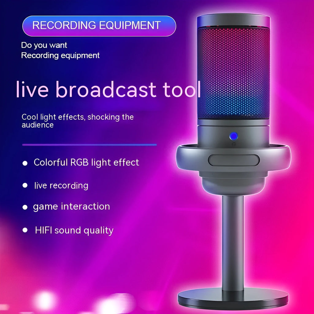 RGB condenser microphone for computer recording with black, white, and pink colour options
