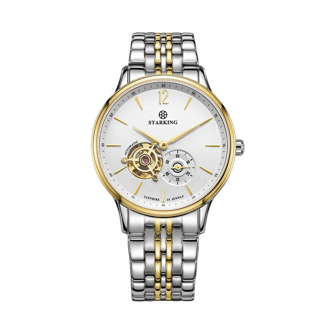 Automatic mechanical men's business watch with sapphire crystal glass and brown leather strap