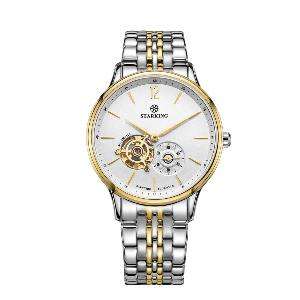 Automatic mechanical men's business watch with sapphire crystal glass and brown leather strap