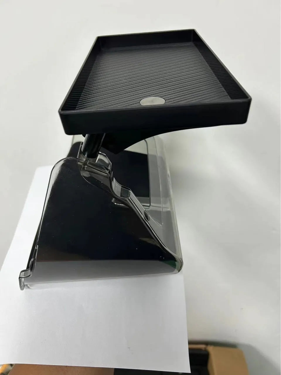 White ABS storage box for Tesla Model 3 and Y centre console, shown with napkin box inside.