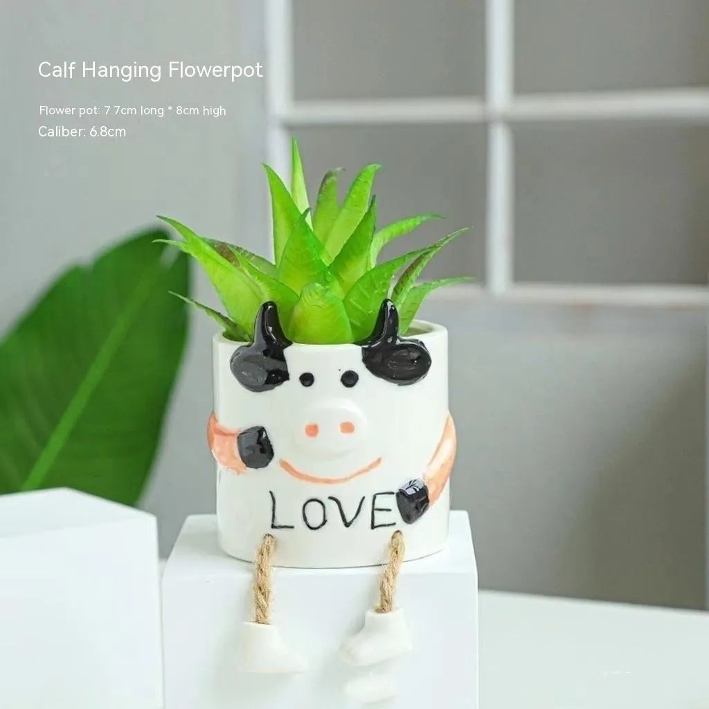 Ceramic hanging foot flowerpot in a cartoon style, suitable for succulent plants on a desktop