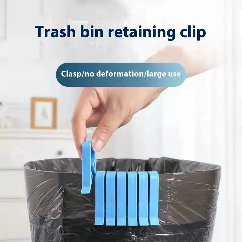 A white PP plastic non-slip clip designed to secure a garbage bag to the side of a trash can.