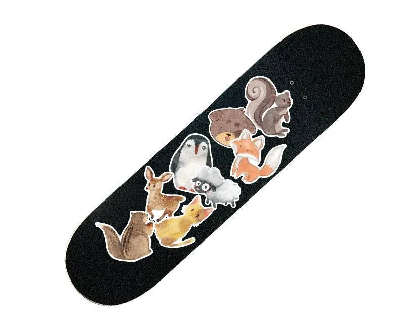 36 piece retro beach sticker collection showing surfing and travel designs with matte finish