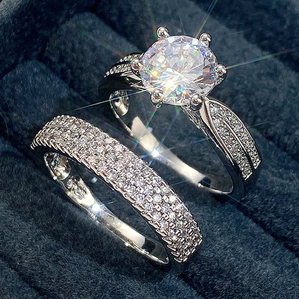 Alloy wedding ring with white gold colour finish showing geometry design and round elements