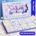 Box of children's stickers for card notebooks in five colour themes including Meatball cute everyday and peach tea party