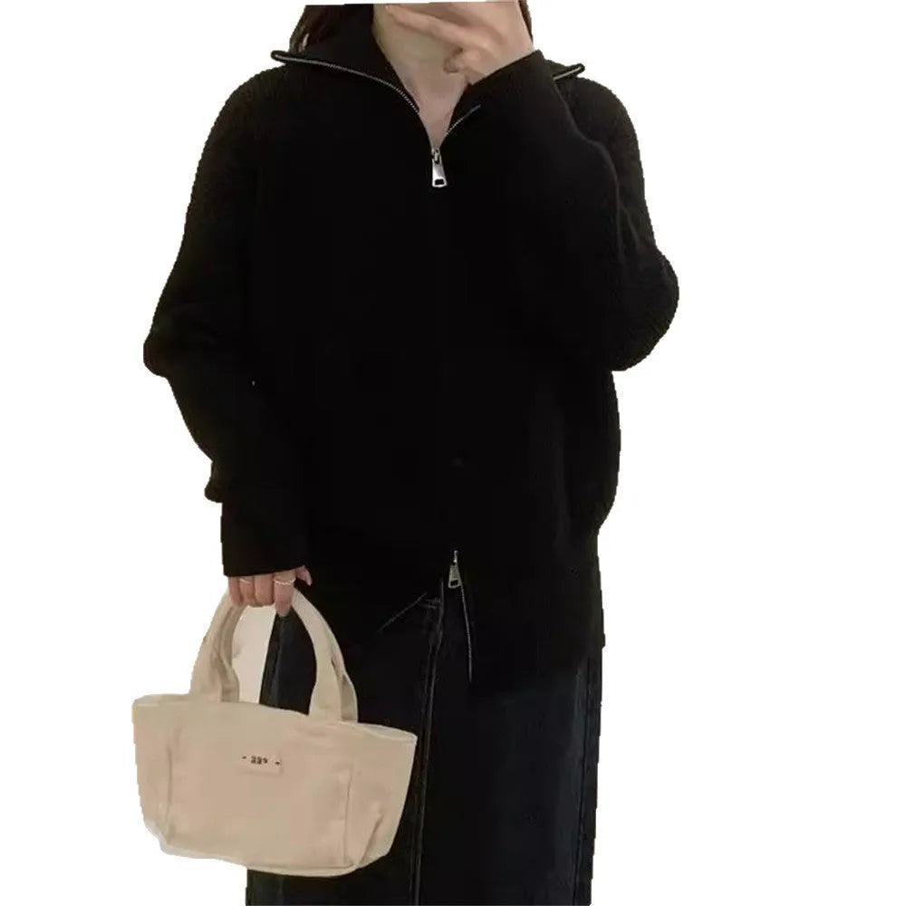 Hong Kong style double zipper knitted cardigan in loose fit free size with moderate thickness