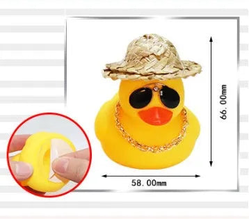 Straw hat yellow duck cartoon car ornament with matte finish and sunglasses accessory