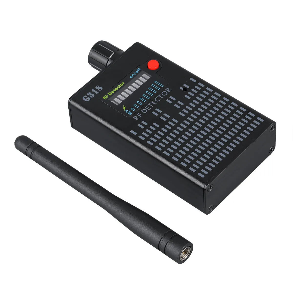 Black G318 anti-monitoring detector with aluminium alloy casing measuring 102mm length