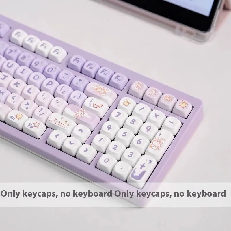 Purple gradient mechanical keyboard keycap set with rabbit design theme