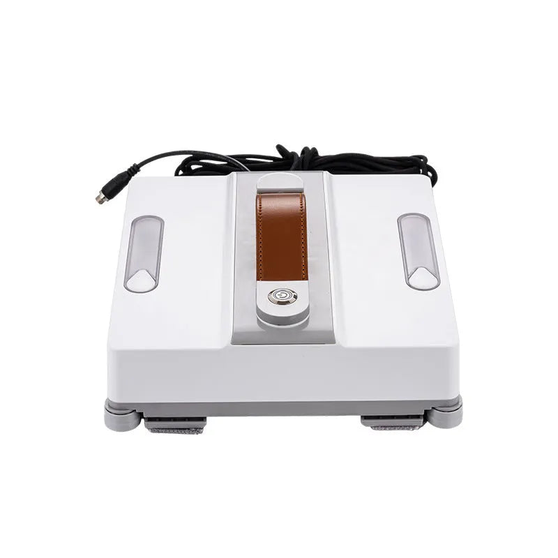 White high-rise window cleaning robot with water spray functionality