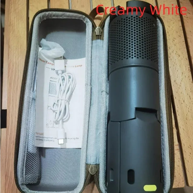Portable LED camping lantern in creamy white or dark grey colour with button switch